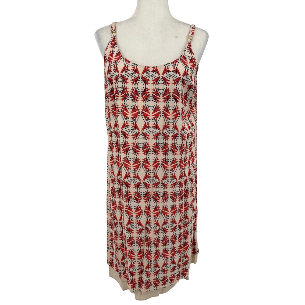 Cabi Shift Dress Womens Medium Beige Red Geometric Starburst Sleeveless